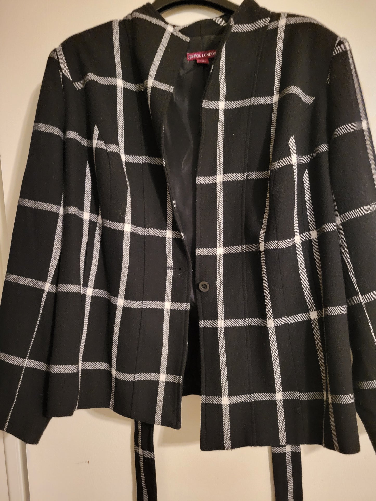 Jessica London Windowpane Belted Jacket - Size 16