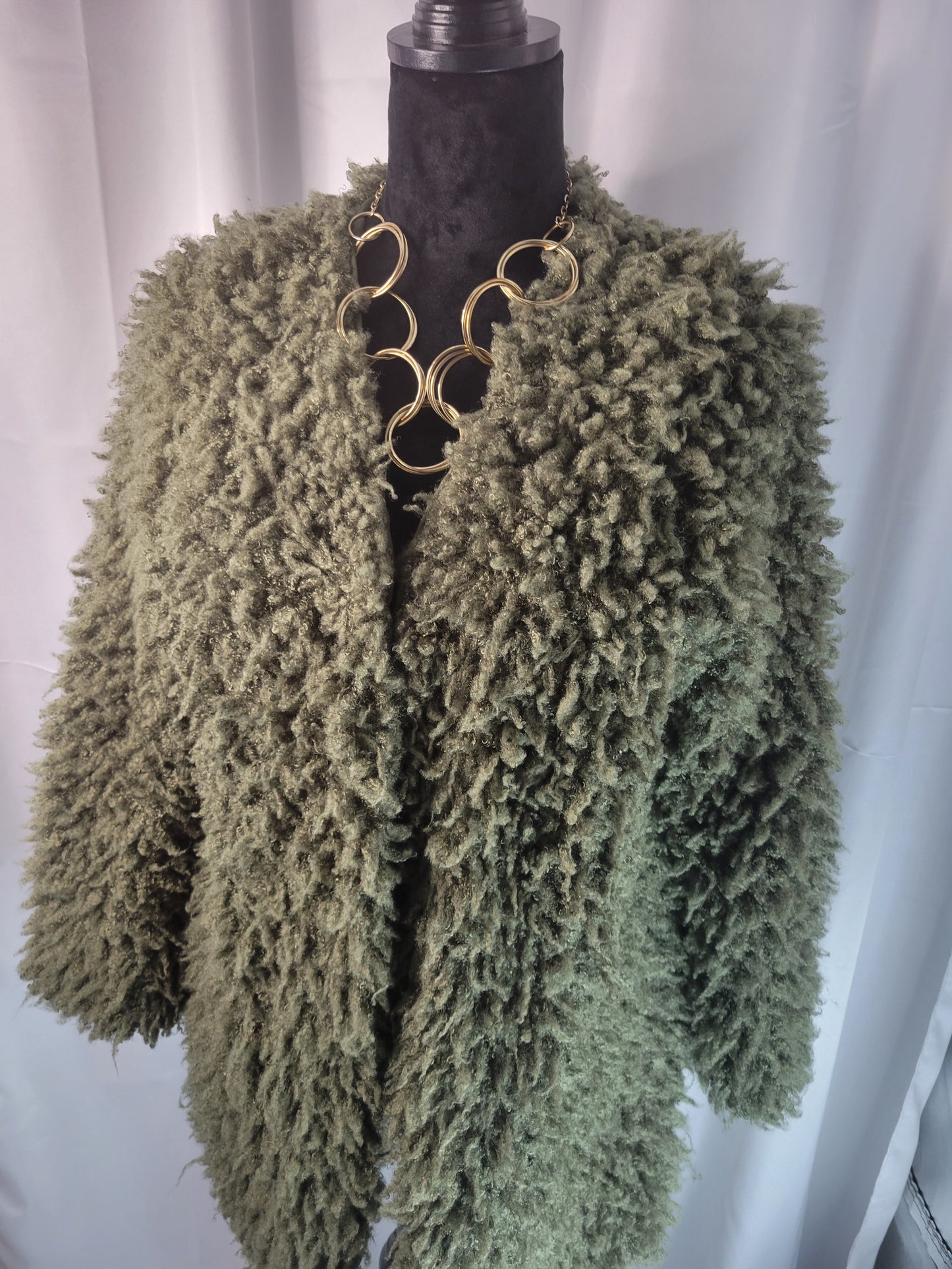 Vertigo Olive Faux Fur Shag Jacket - Size Large