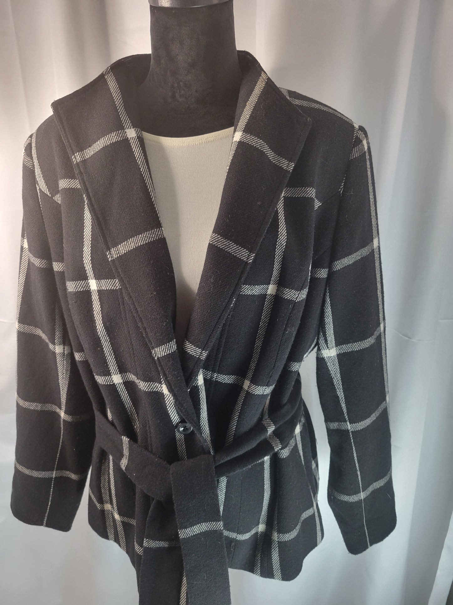 Jessica London Windowpane Belted Jacket - Size 16