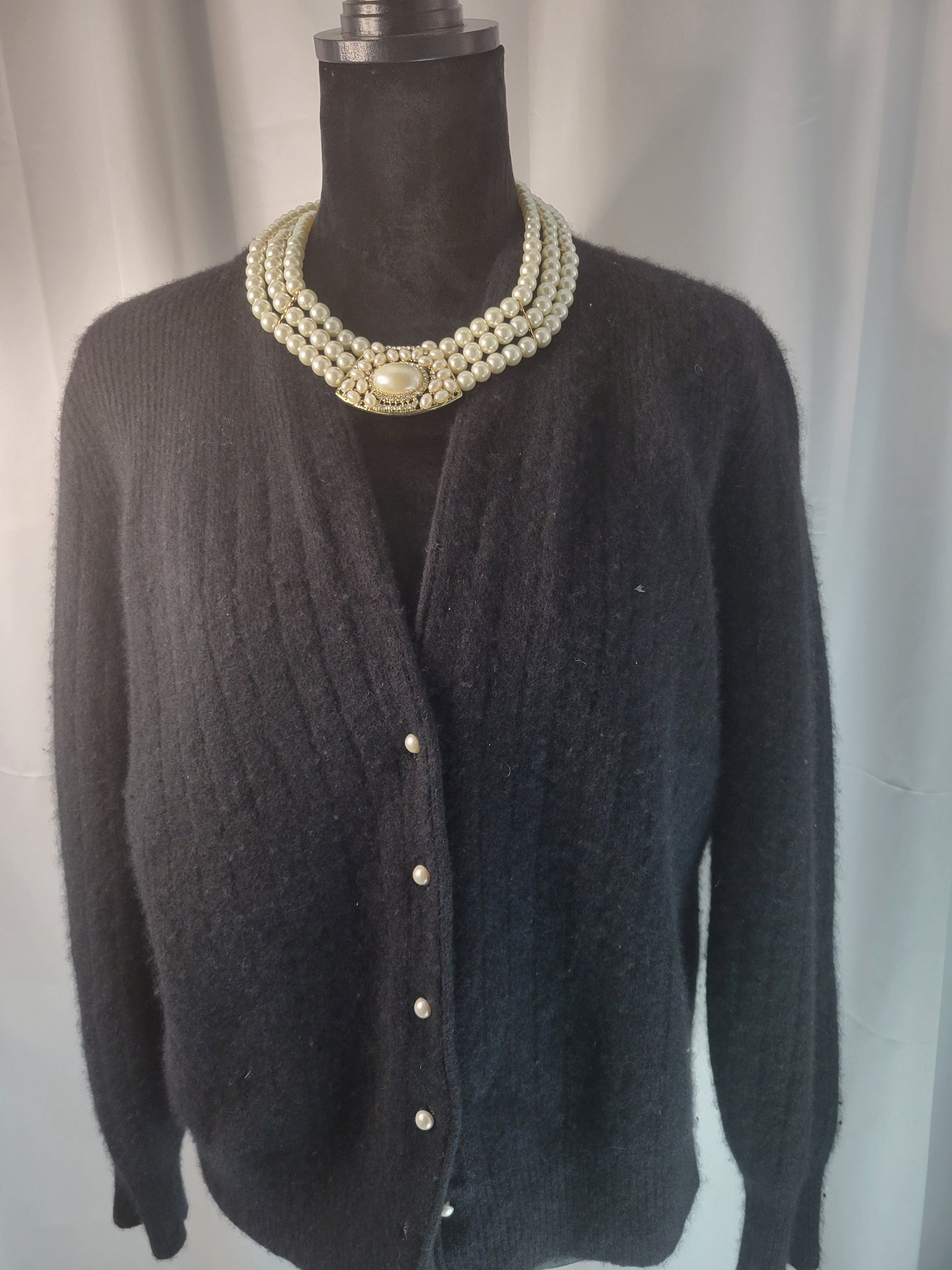 Quiet Power – Black Pearl Button Cardigan (Soft Knit) by Dividend's - Size Large