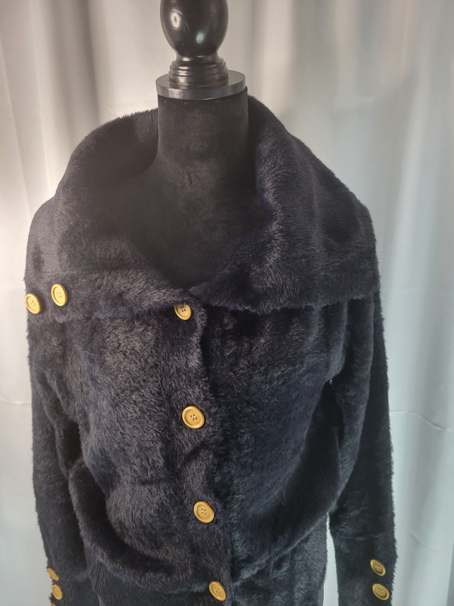 Davi and Dani Black Faux Mink Sweater - Size Large