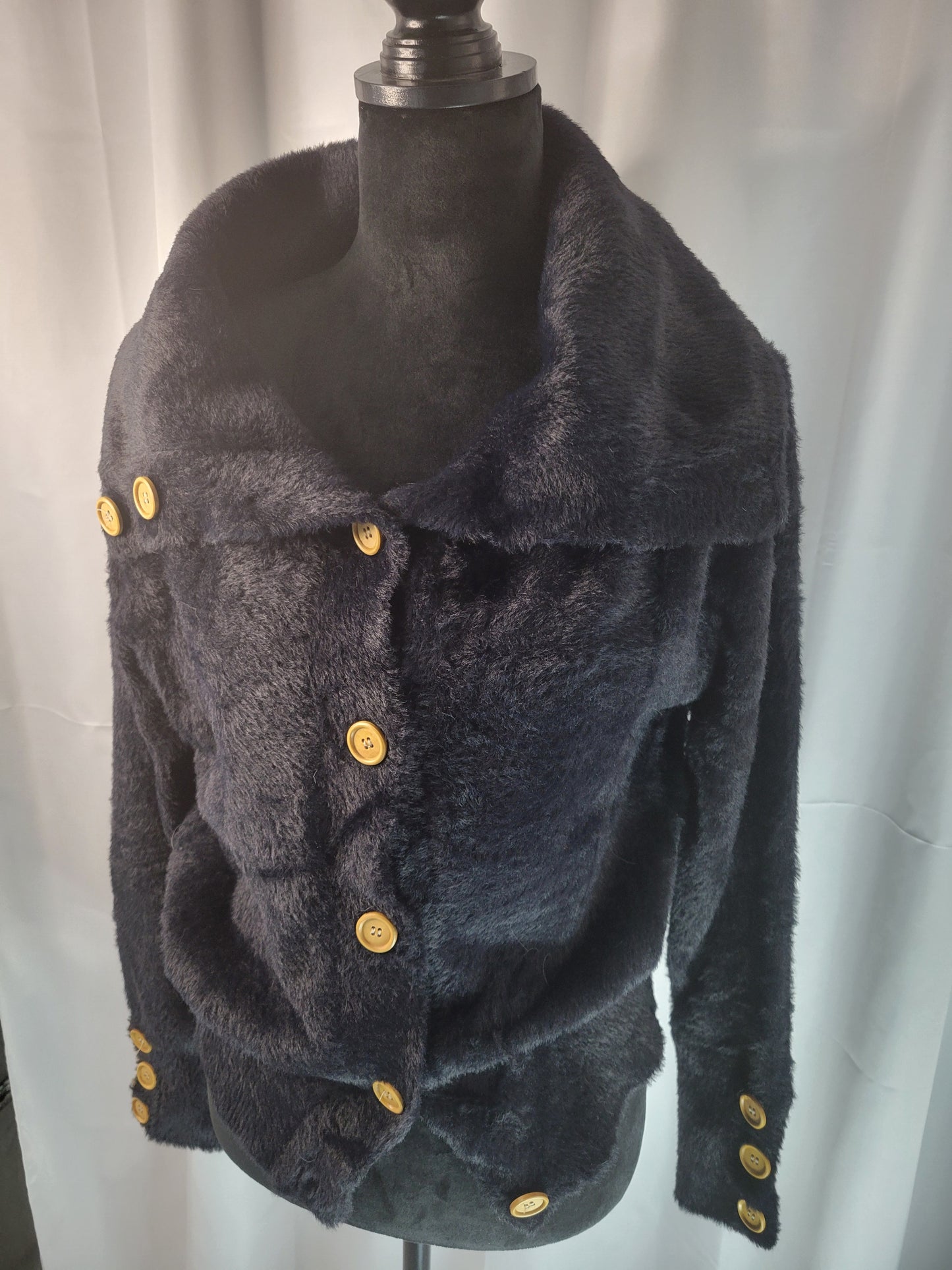 Davi and Dani Black Faux Mink Sweater - Size Large