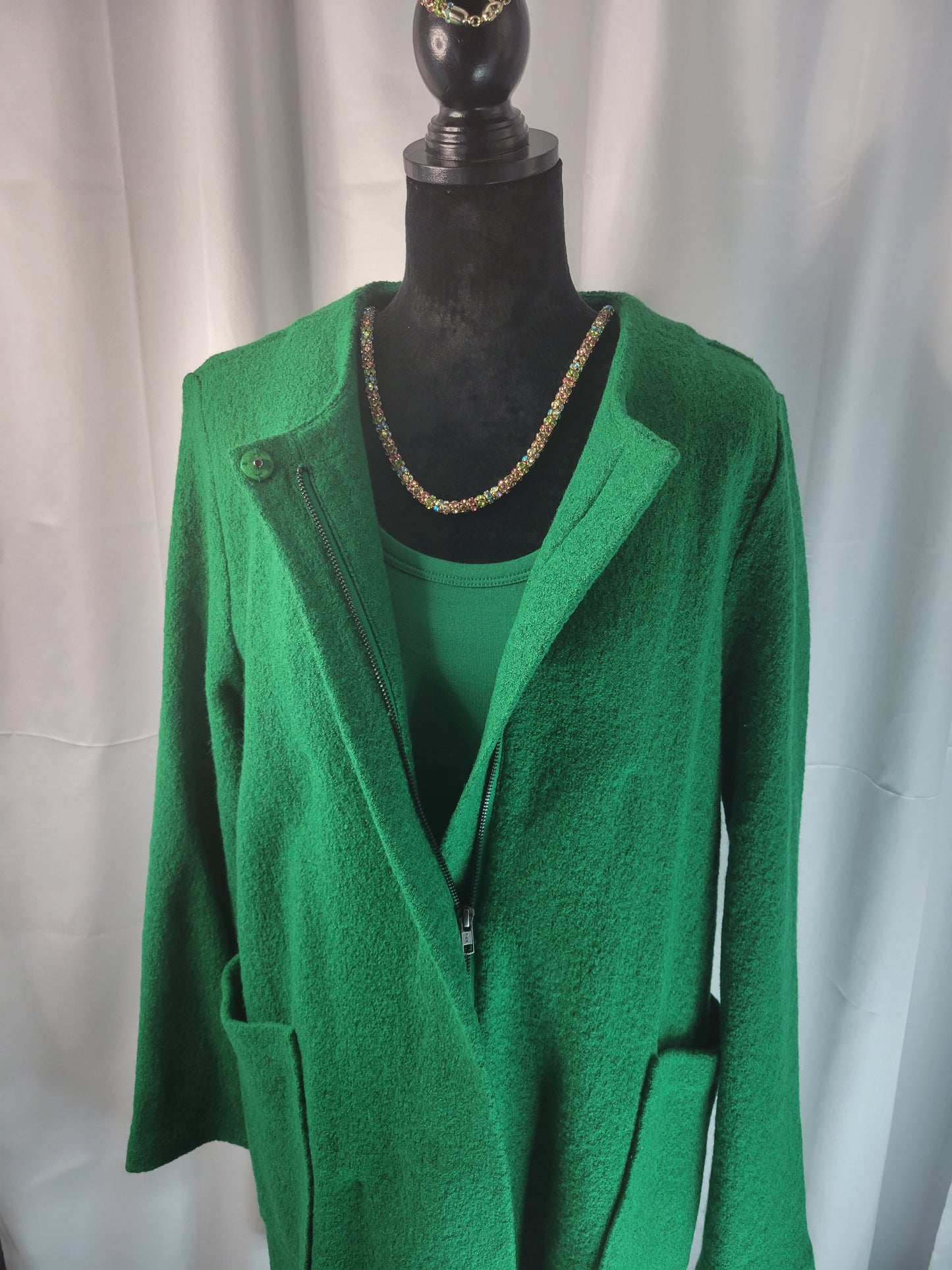 Max Studio Emerald Green Authority: Textured Zip-Up Jacket - Size Large