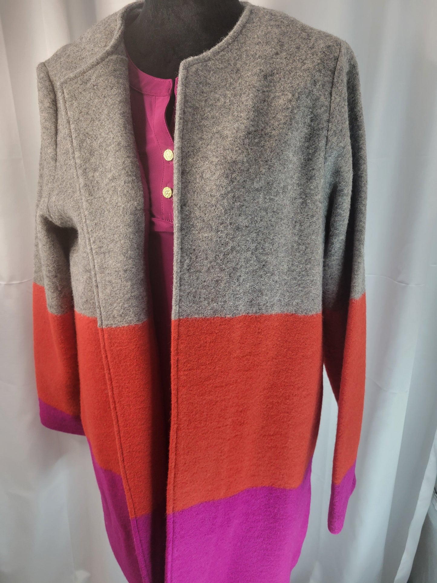 Max Studio Tri-Color Block Wool Blend Jacket - Size Large