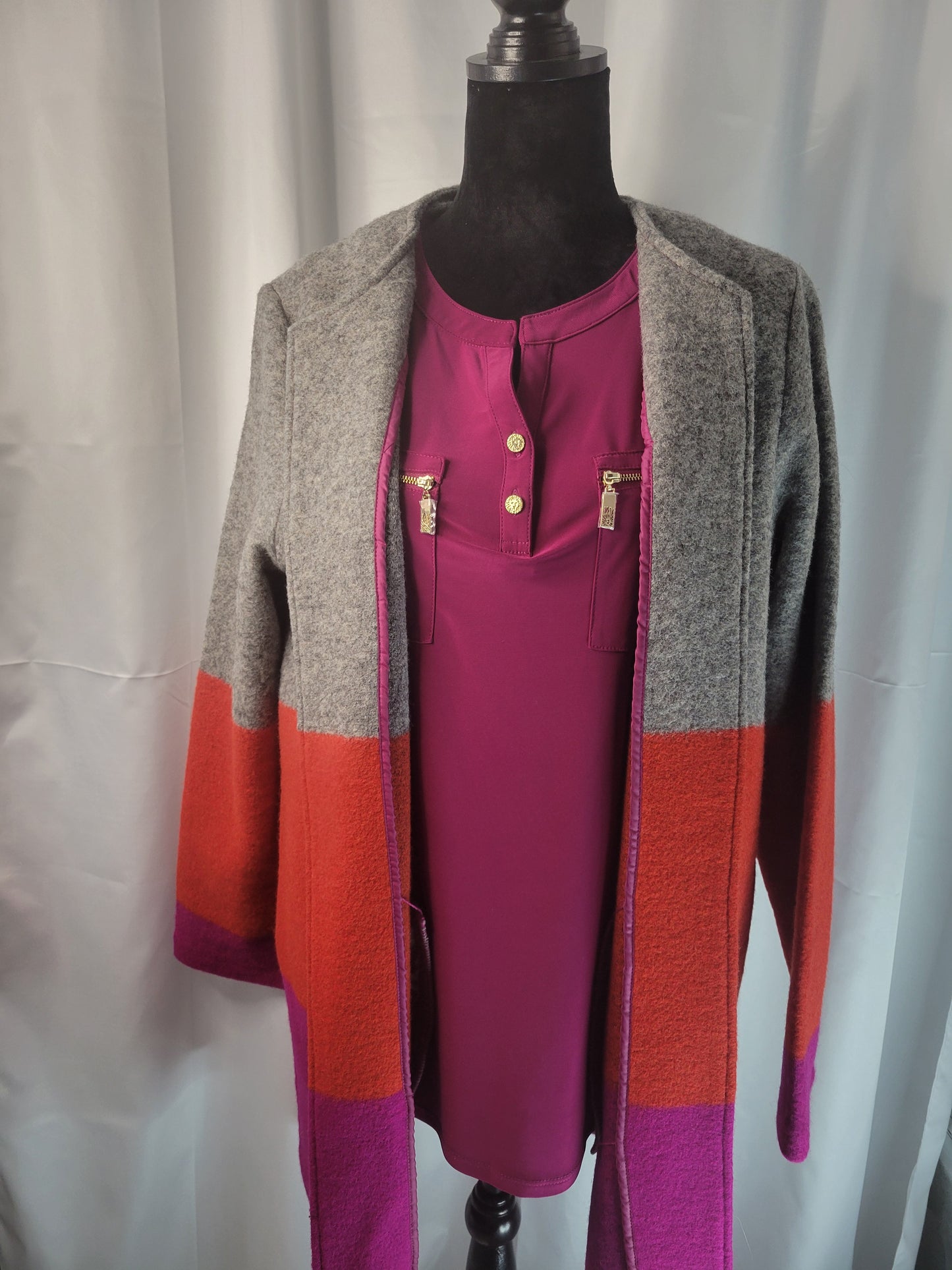 Max Studio Tri-Color Block Wool Blend Jacket - Size Large