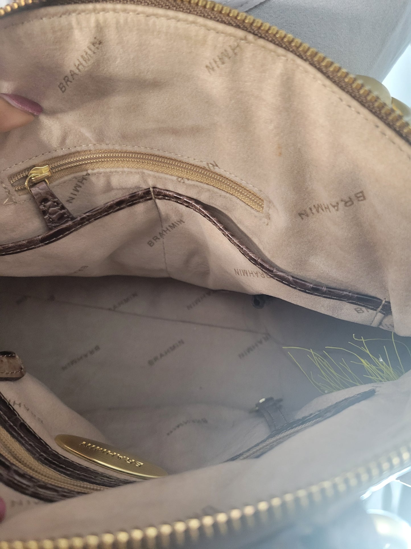 Brahmin Croc-Embossed Dome Satchel (Brown, Excellent Condition)