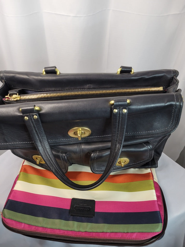 Vintage Coach Leather Briefcase & Portfolio Set – Black with Rainbow Lining