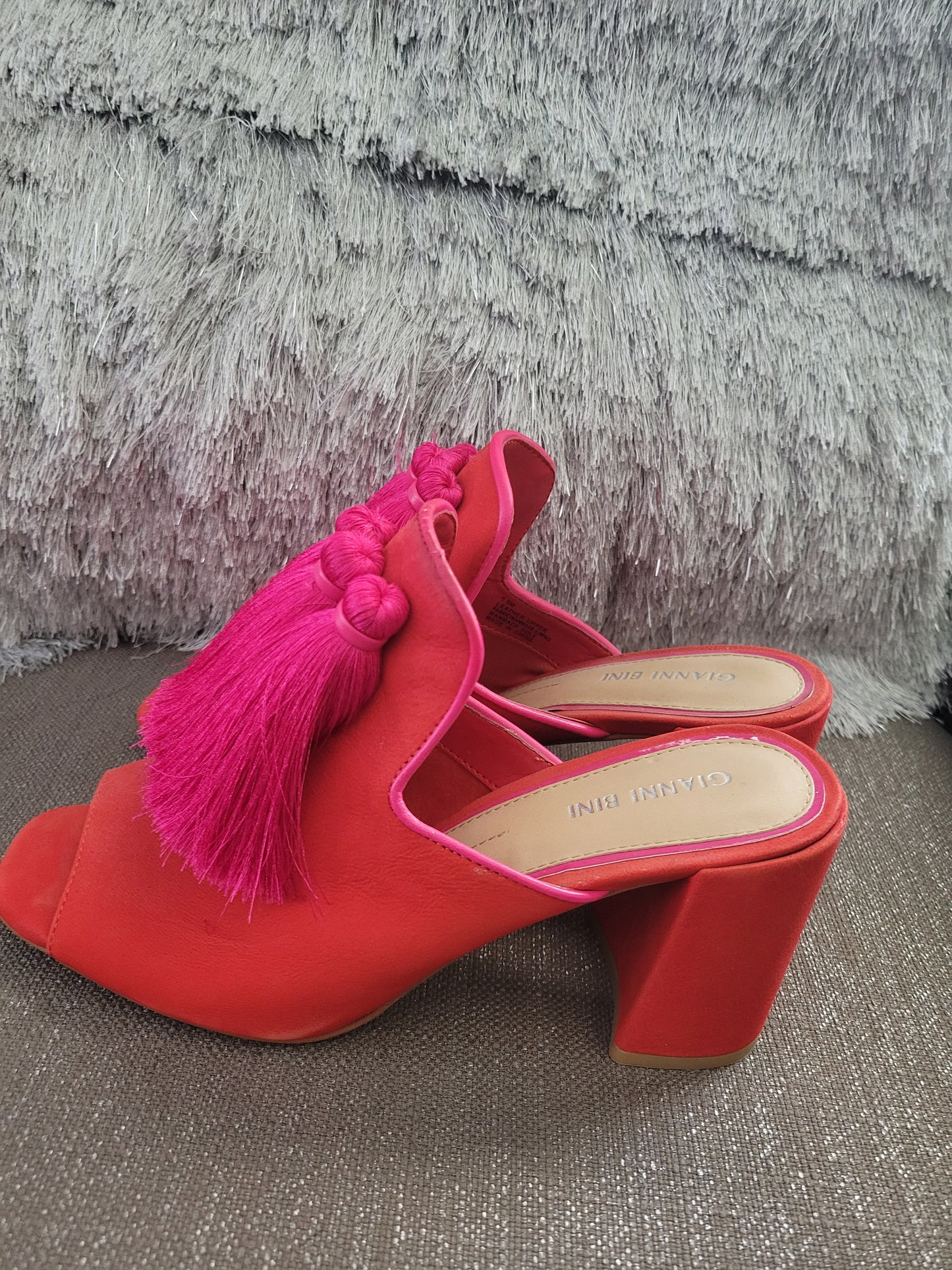 Gianni Bini | The Bold Move Mule – Red Satin Slides with Statement Tassels- Size 8.5