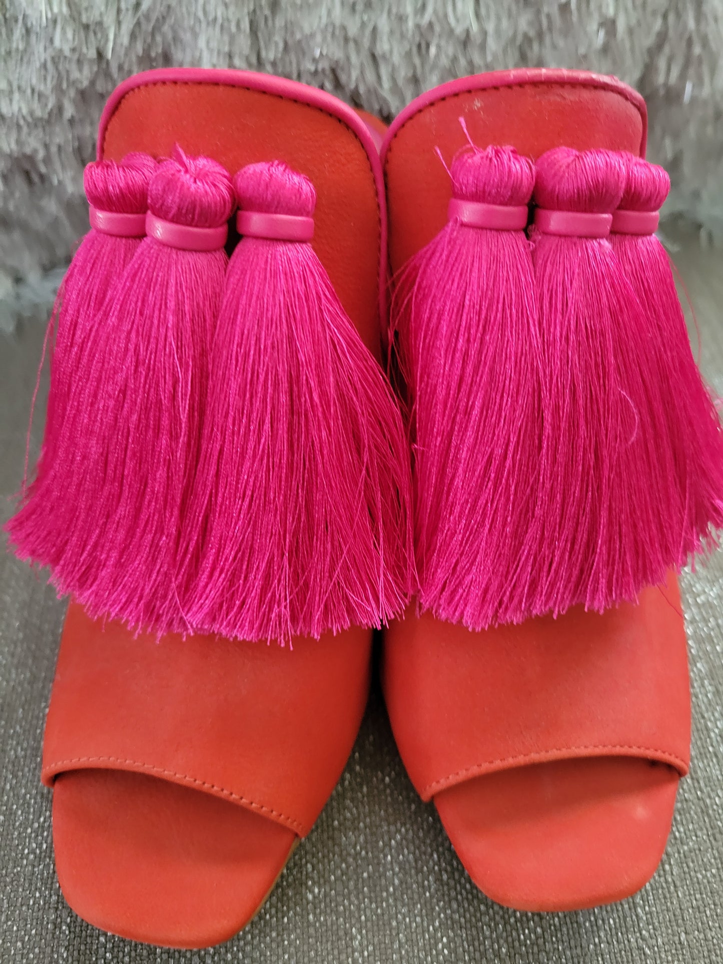 Gianni Bini | The Bold Move Mule – Red Satin Slides with Statement Tassels- Size 8.5