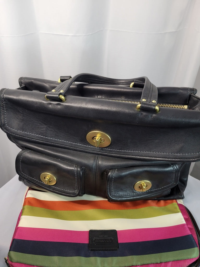 Vintage Coach Leather Briefcase & Portfolio Set – Black with Rainbow Lining