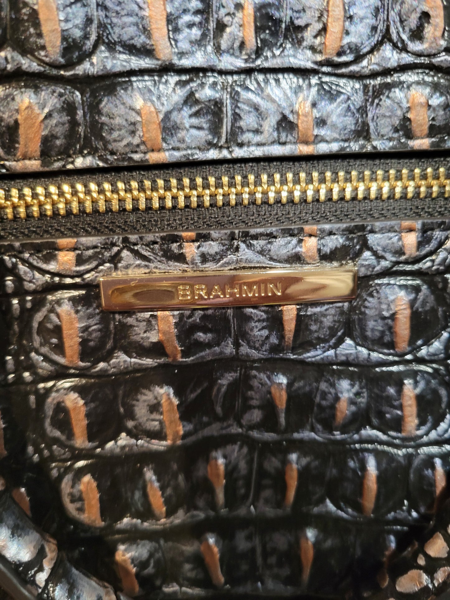 Brahmin Embossed Leather Briefcase – Metallic Silver, Copper & Black | Rarely Used