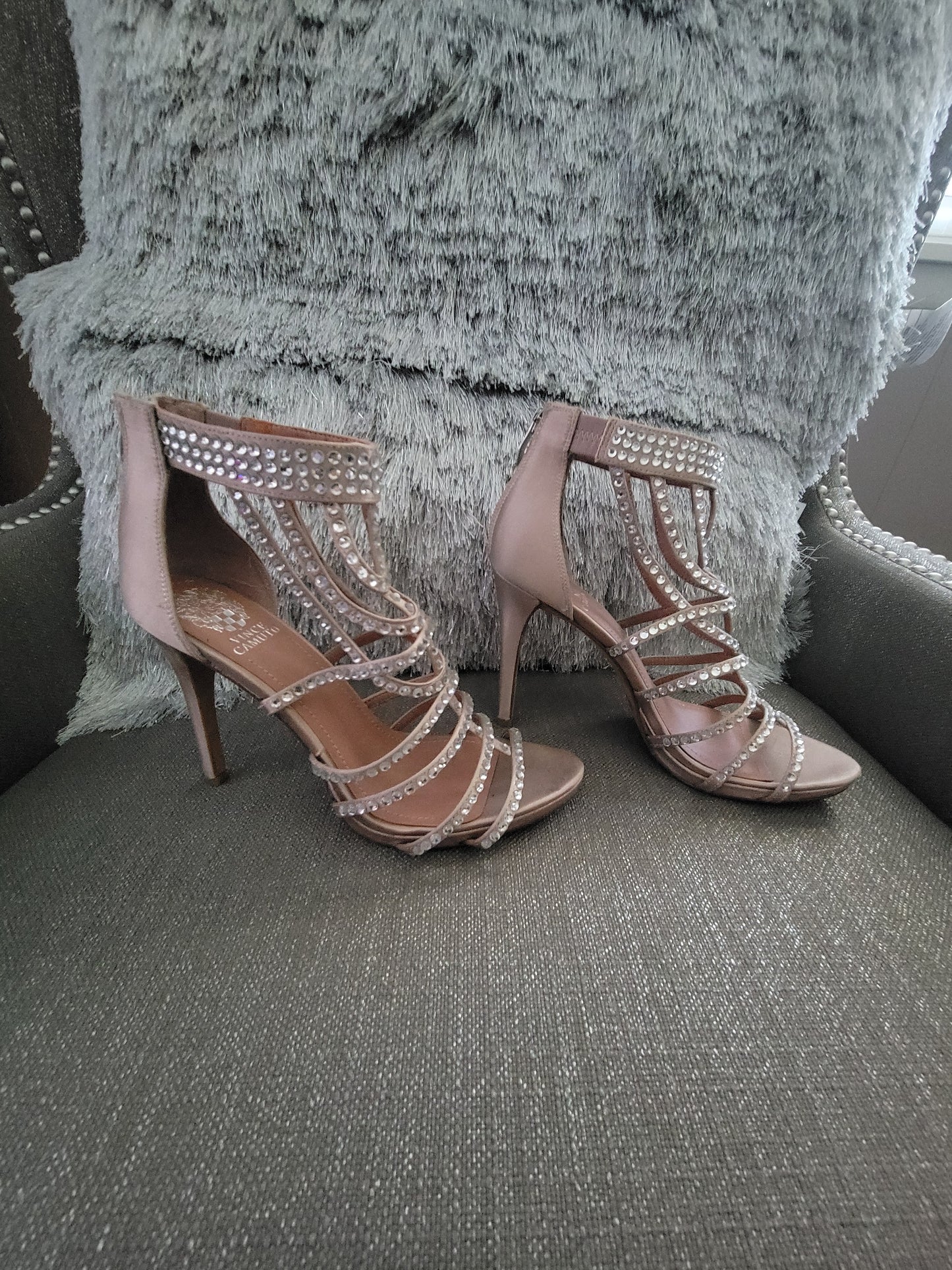 Vince Camuto Crystal Embellished Strapped Heel Sandals- New condition- Size 8.5