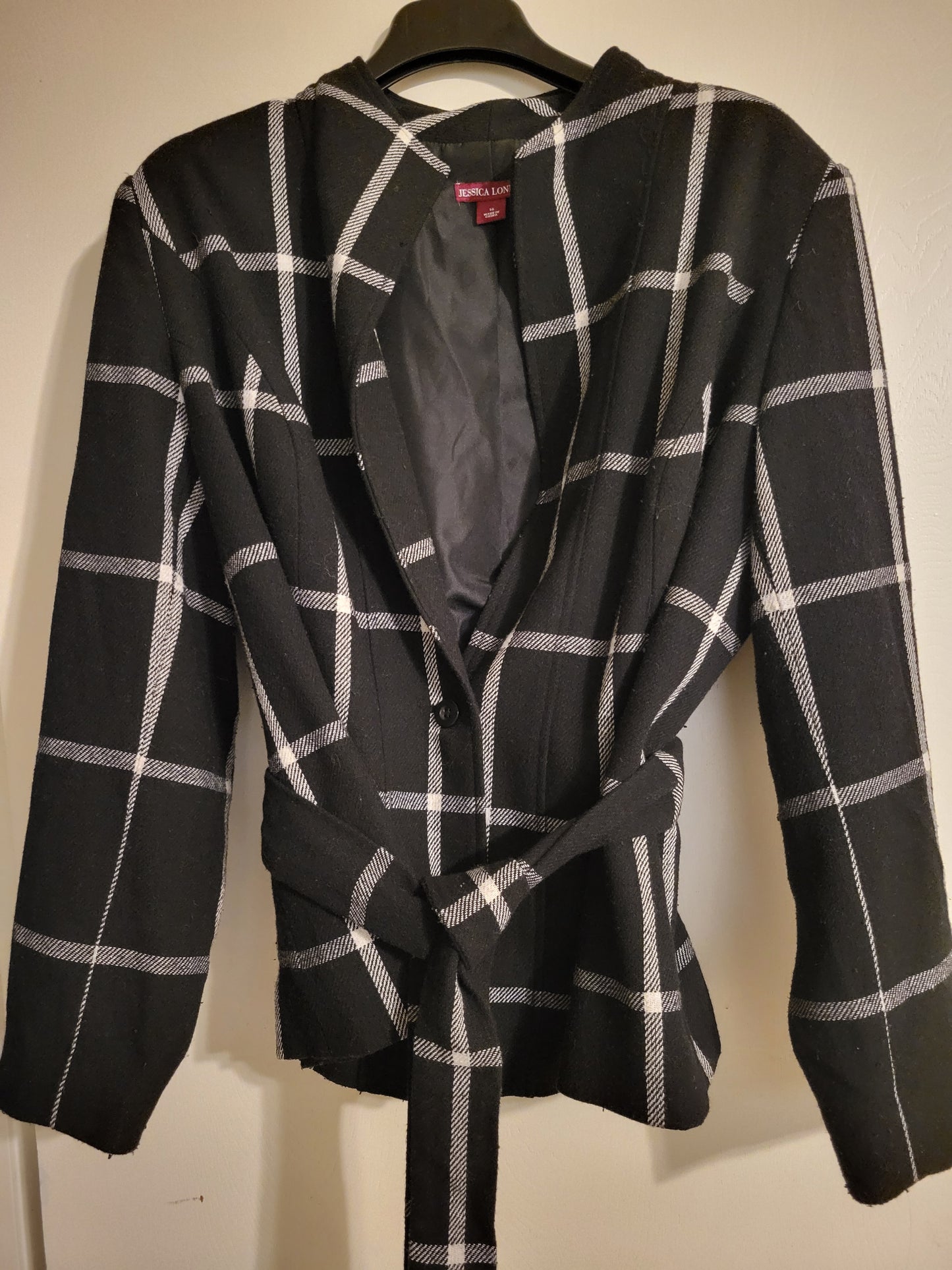 Jessica London Windowpane Belted Jacket - Size 16
