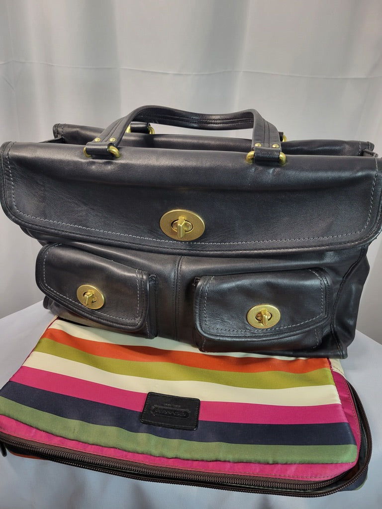 Vintage Coach Leather Briefcase & Portfolio Set – Black with Rainbow Lining