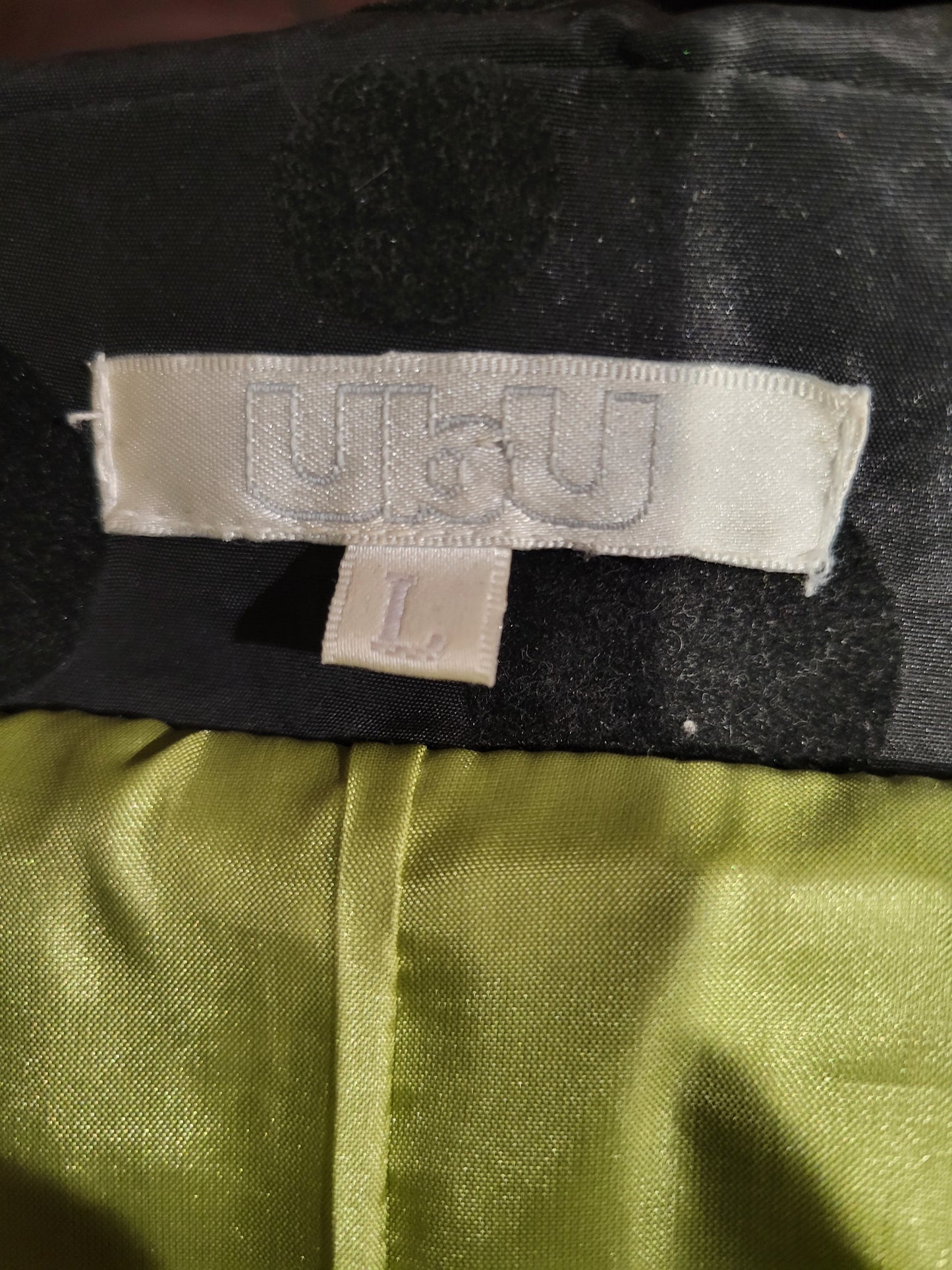 UBU Black Polka Dot Swing Jacket with Lime Green Lining – Size Large