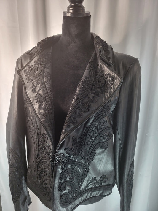 Peter Nygard | The Luxe Command Jacket – Embroidered Leather Statement - Size XL