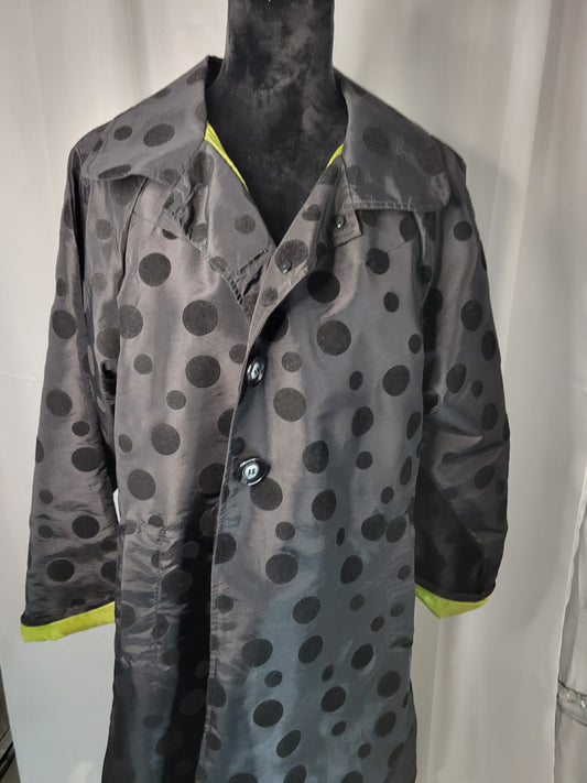 UBU Black Polka Dot Swing Jacket with Lime Green Lining – Size Large