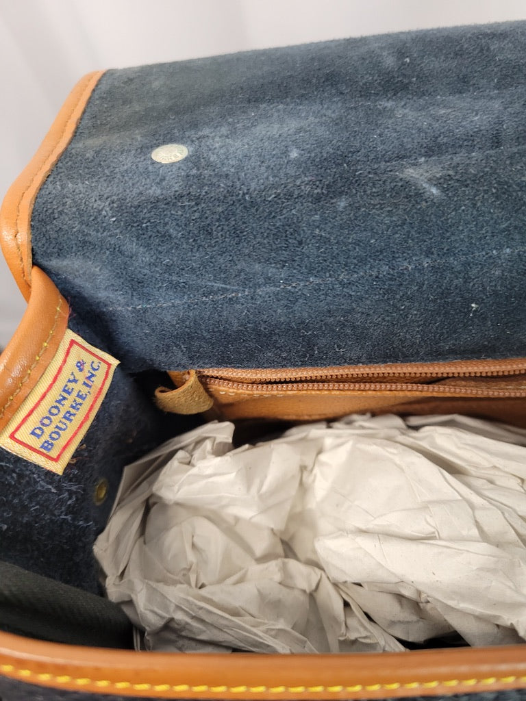 Vintage Dooney & Bourke All-Weather Leather Satchel – Navy & Tan