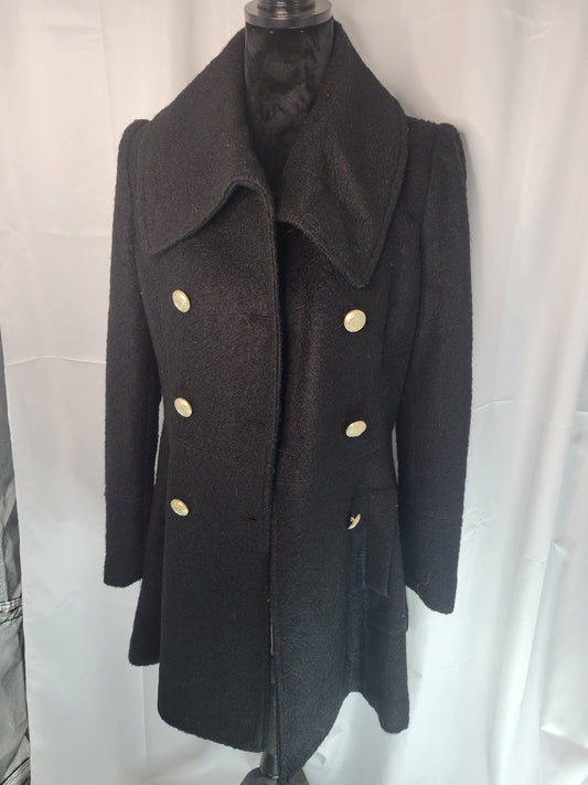 Timeless "Old Money" Black Wool Peacoat with Gold Button Detailing - Medium