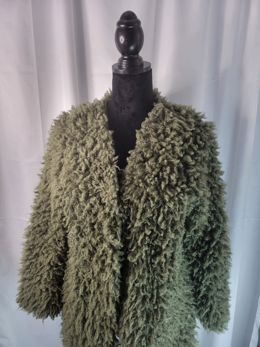 Vertigo Olive Faux Fur Shag Jacket  - Size Large