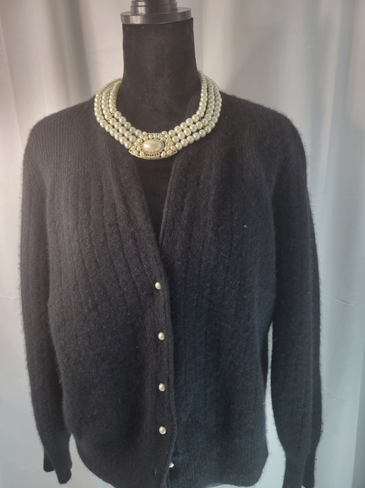 Quiet Power – Black Pearl Button Cardigan (Soft Knit) by Dividend's  - Size Large