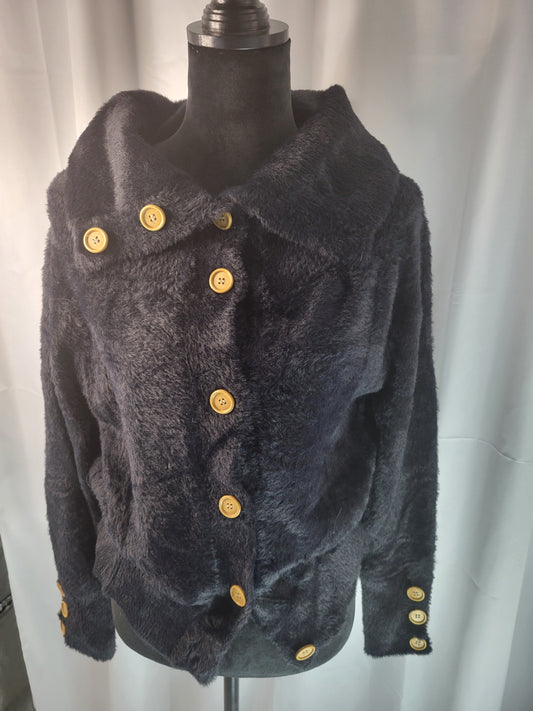 Davi and Dani Black Faux Mink Sweater -  Size Large