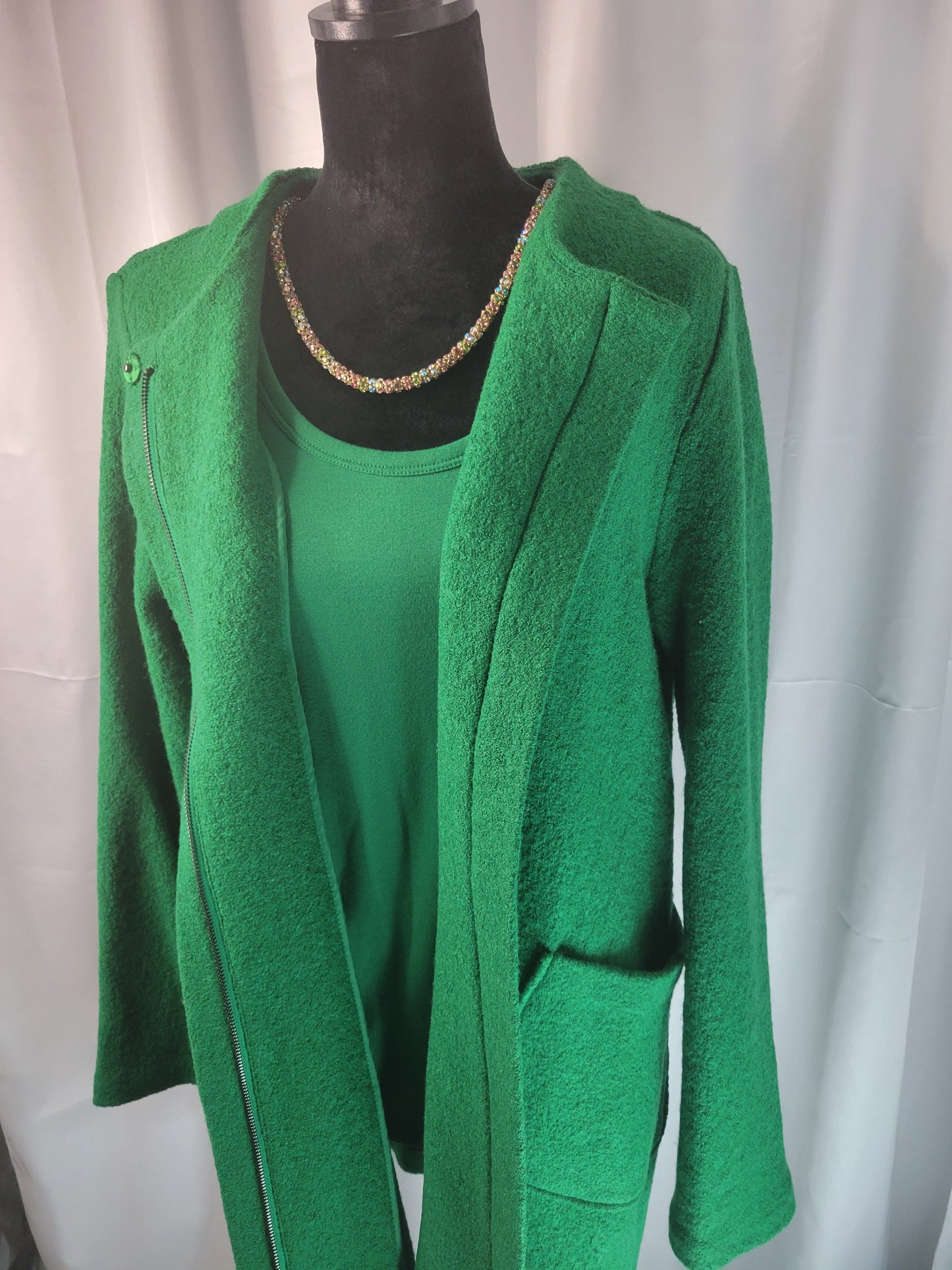 Max Studio Emerald Green Authority: Textured Zip-Up Jacket - Size Large
