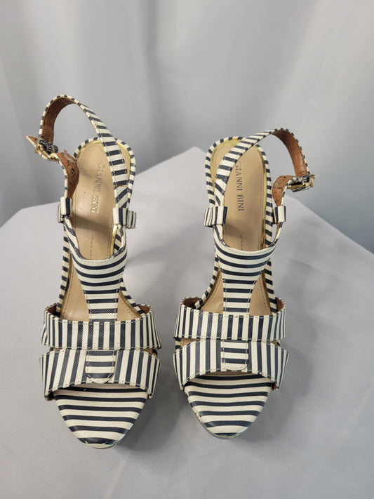 Gianni Bini Navy & White Striped Slingback Platform Heels – Size 8