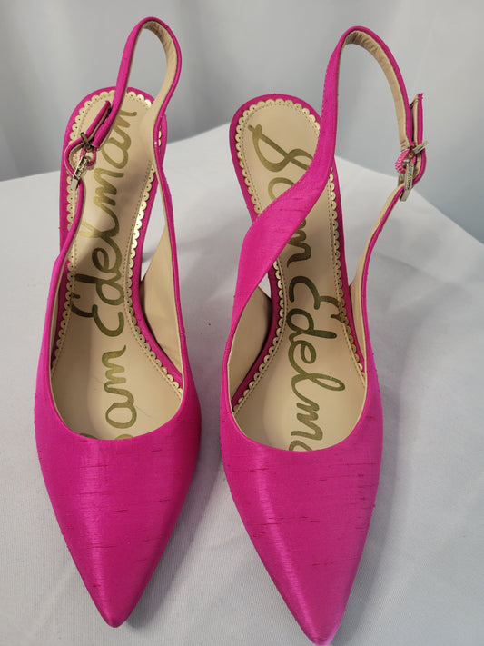 Sam Edelman | The Fearless Finish Heel – Fuchsia Silk Slingbacks- Brand New- Size 9
