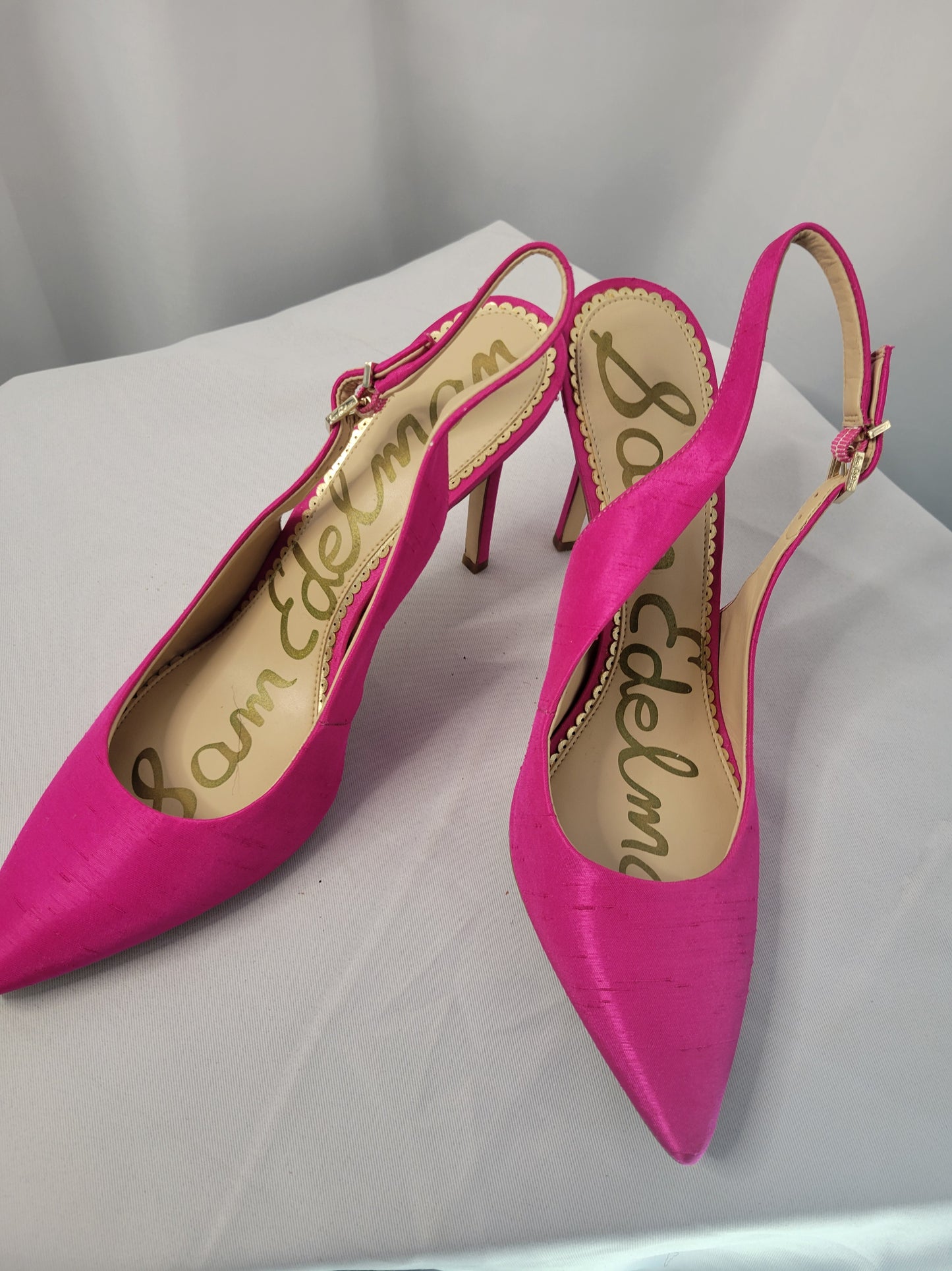 Sam Edelman | The Fearless Finish Heel – Fuchsia Silk Slingbacks- Brand New- Size 9