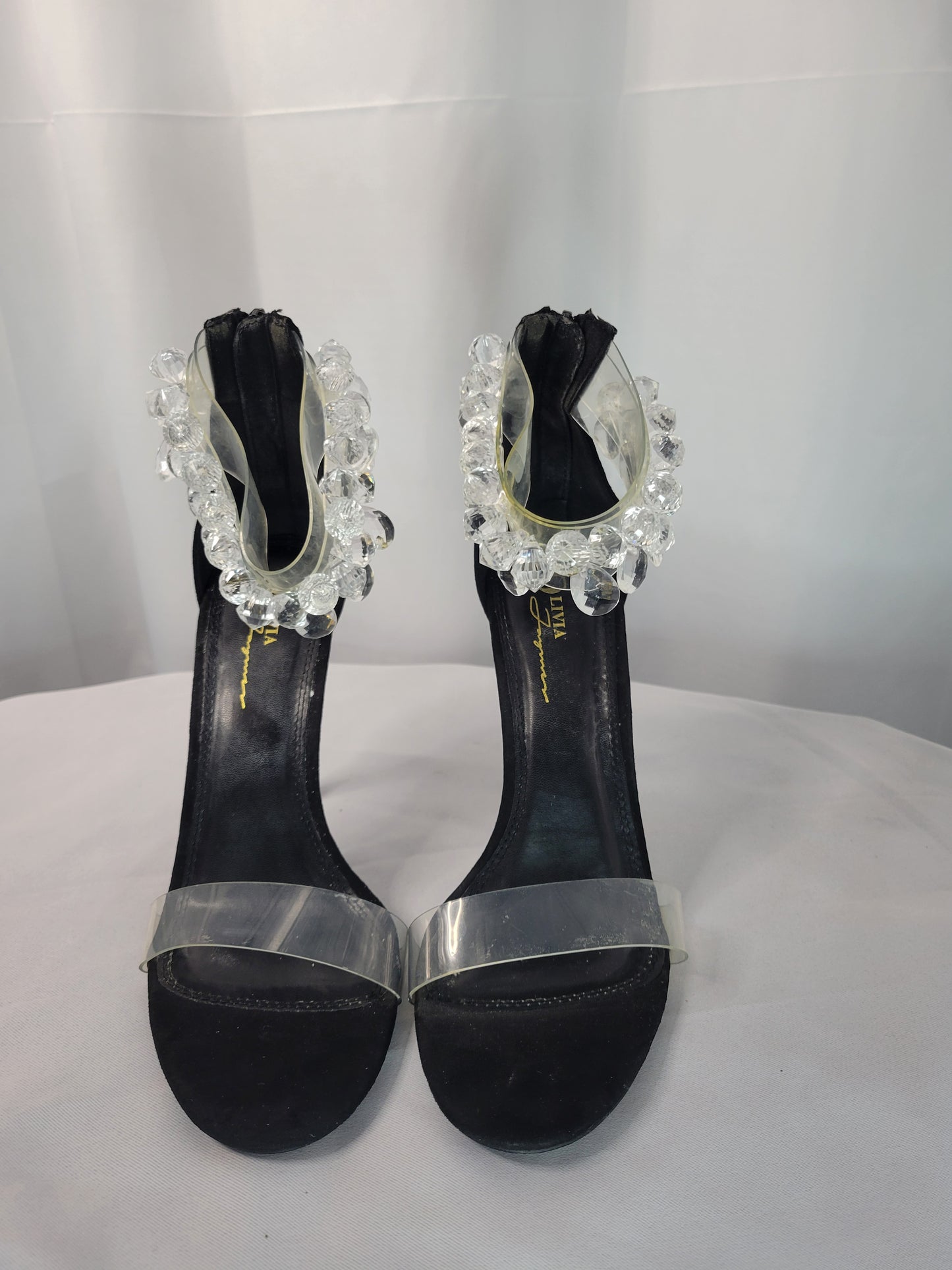 Olivia Ferguson | The Showstopper Heel – Crystal Orb Ankle Strap Sandals - Size 8.5