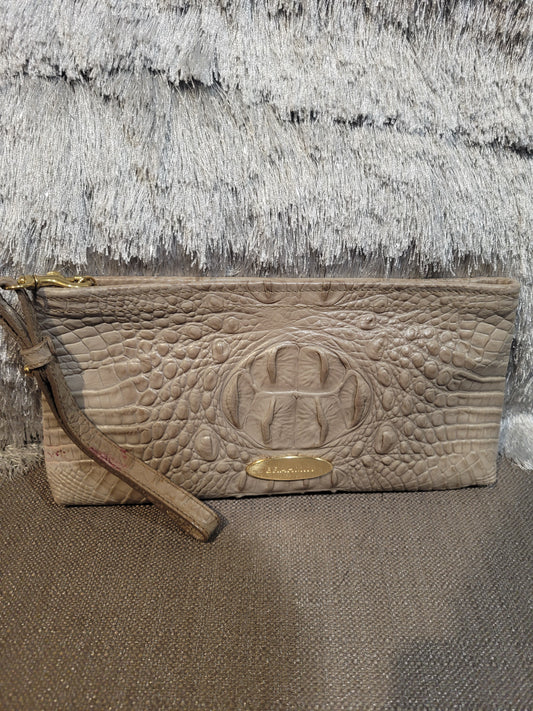 Brahmin Beige Croc Embossed Leather Wristlet
