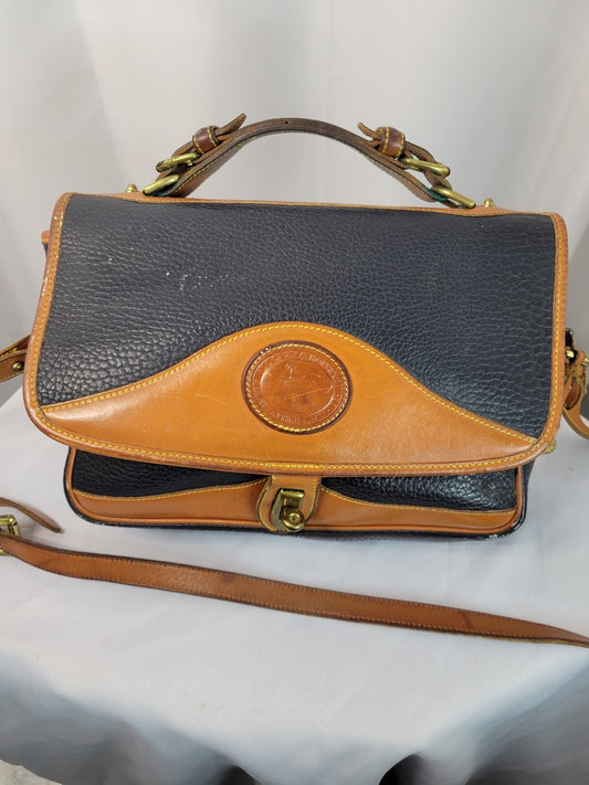 Vintage Dooney & Bourke All-Weather Leather Satchel – Navy & Tan