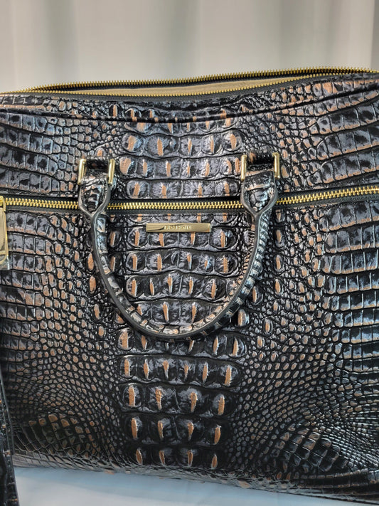 Brahmin Embossed Leather Briefcase – Metallic Silver, Copper & Black | Rarely Used