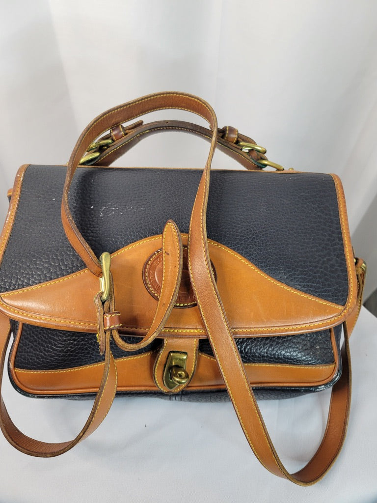 Vintage Dooney & Bourke All-Weather Leather Satchel – Navy & Tan