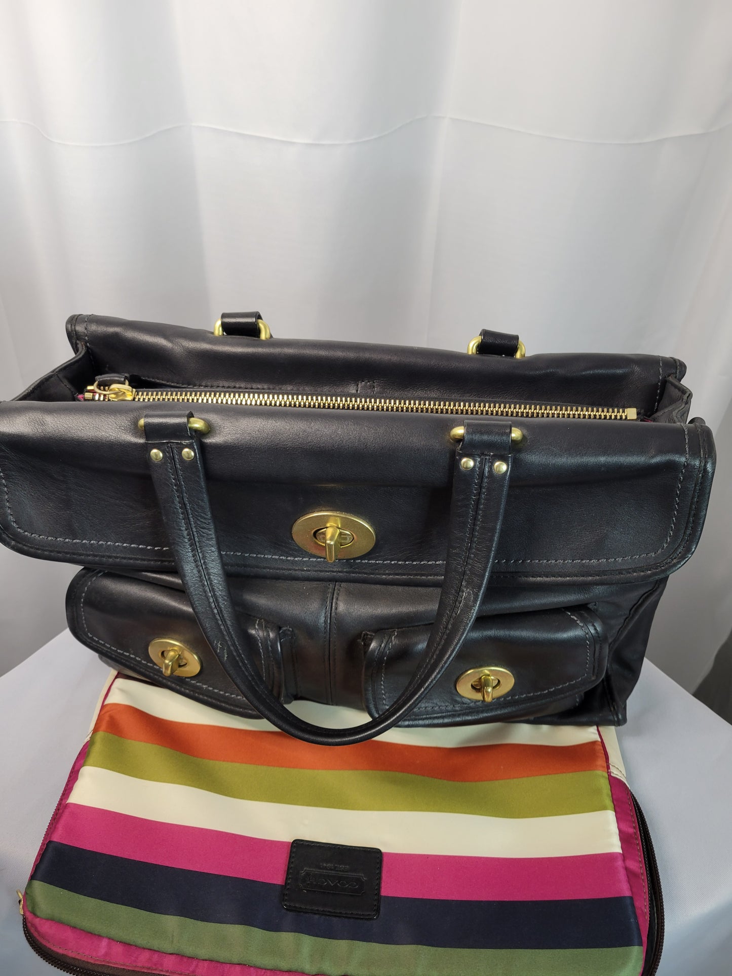Vintage Coach Leather Briefcase & Portfolio Set – Black with Rainbow Lining
